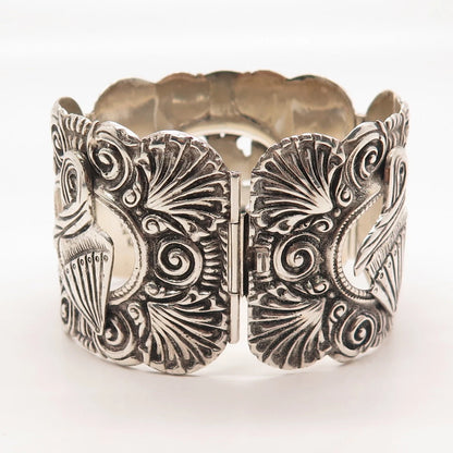 925 Sterling Silver Vintage Peru Coat of Arms Wide Panel Link Bracelet 6.75"