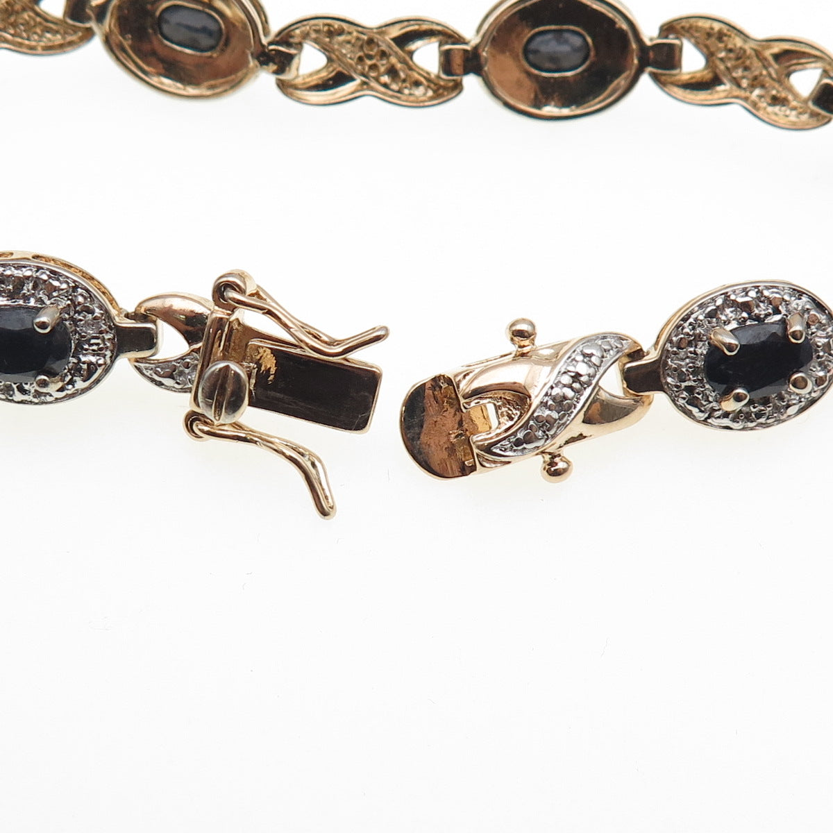 ROSS SIMONS 925 Sterling Gold Plated Real Diamond Accent Sapphire Bracelet 7.25"