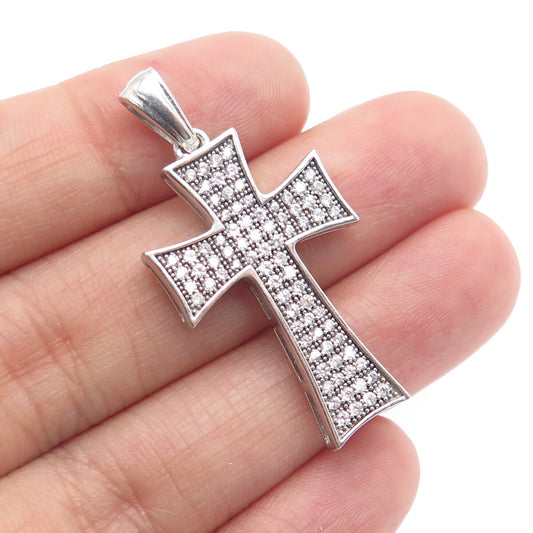 925 Sterling Silver Round-Cut C Z Cross Sparkle Pendant
