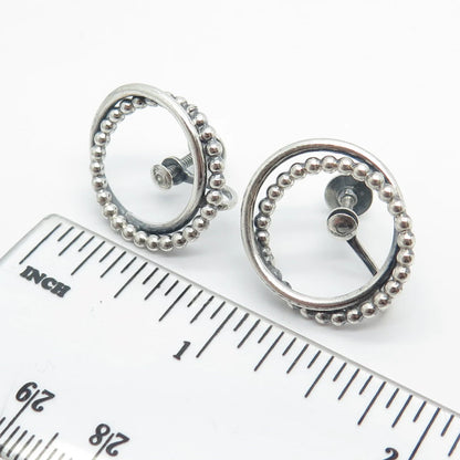925 Sterling Silver Vintage Jewelart Beaded Double Circle Screw Back Earrings