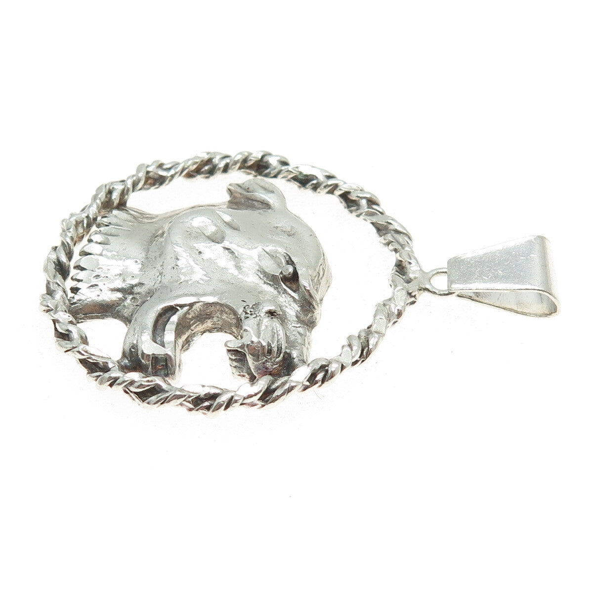 925 Sterling Silver Vintage Roaring Tiger Circle Pendant
