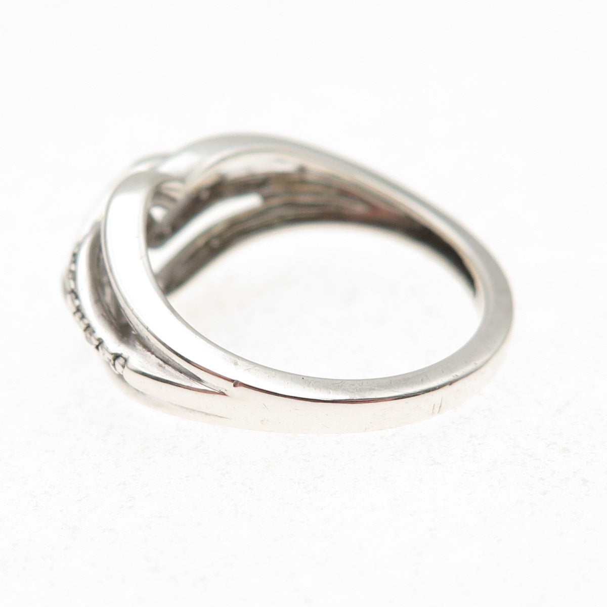 925 Sterling Silver Real Round-Cut Black & White Diamond Twisted Ring Size 7