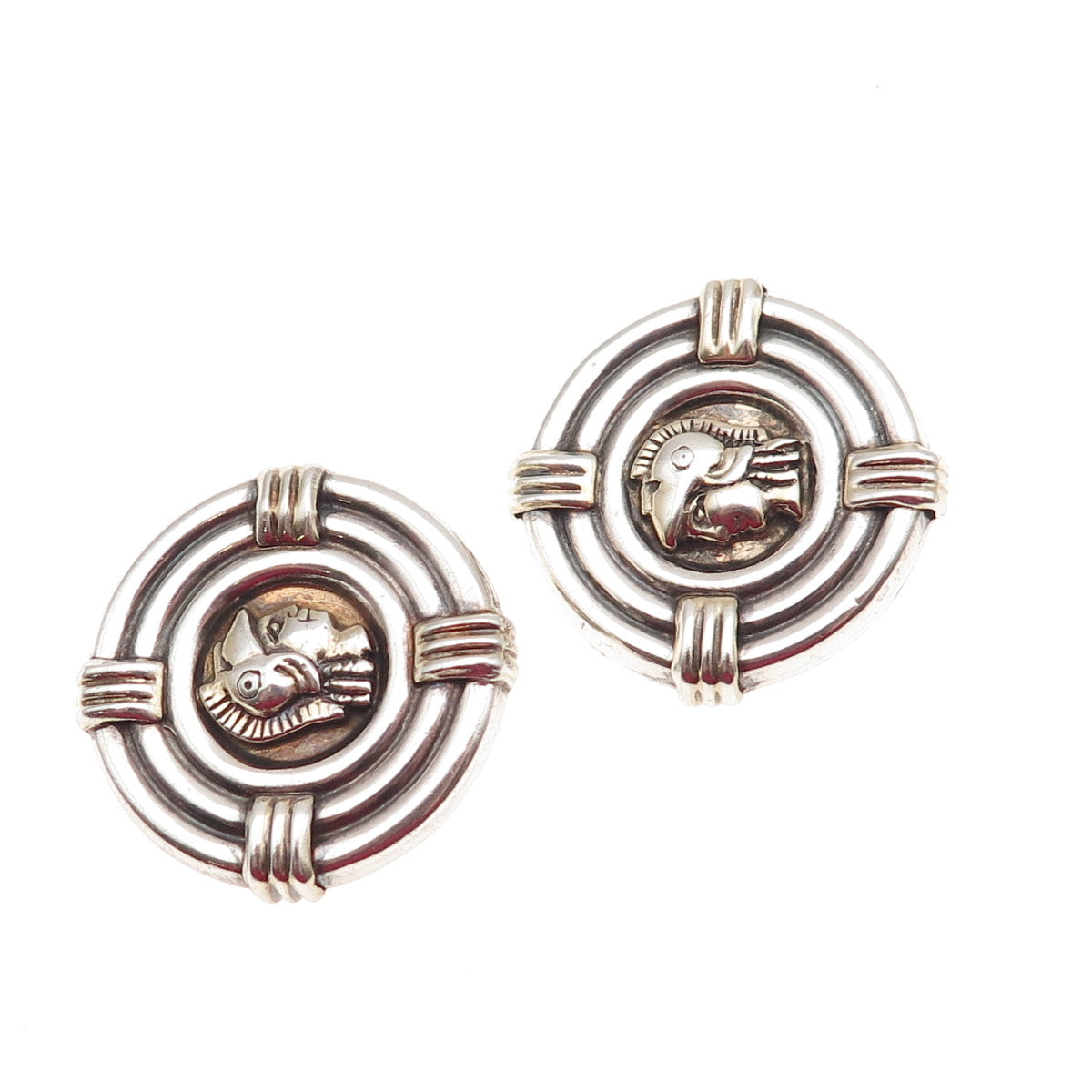 925 Sterling Silver Vintage Roman Warrior Oxidized Clip On Earrings