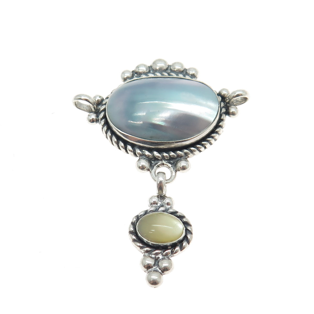 QUOC TURQUOICE 925 Sterling Silver Vintage Mother-of-Pearl & Gray Pearl Pendant