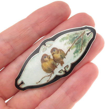 Thorvald Jorgensen 925S Sterling Silver Antique Denmark Enamel Birds Pin Brooch