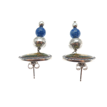CAROLYN POLLACK Old Pawn 925 Sterling 2-Tone Vintage Lapis Inlay Goat Earrings