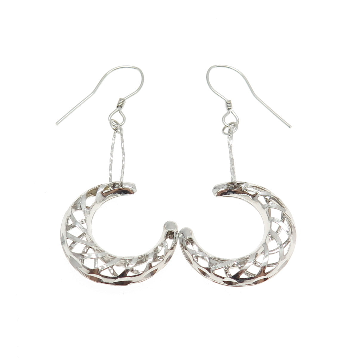 925 Sterling Silver Modernist Crescent Moon Drop Dangling Earrings
