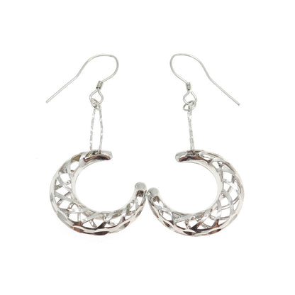 925 Sterling Silver Modernist Crescent Moon Drop Dangling Earrings