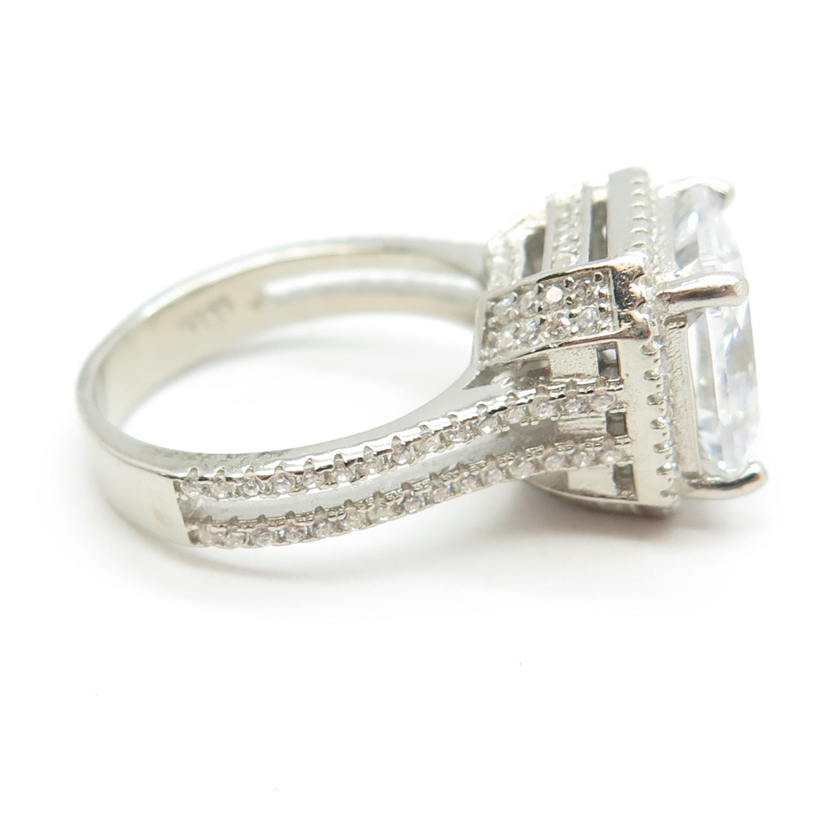 925 Sterling Silver Princess-Cut Shaped C Z Ring Size 5.75