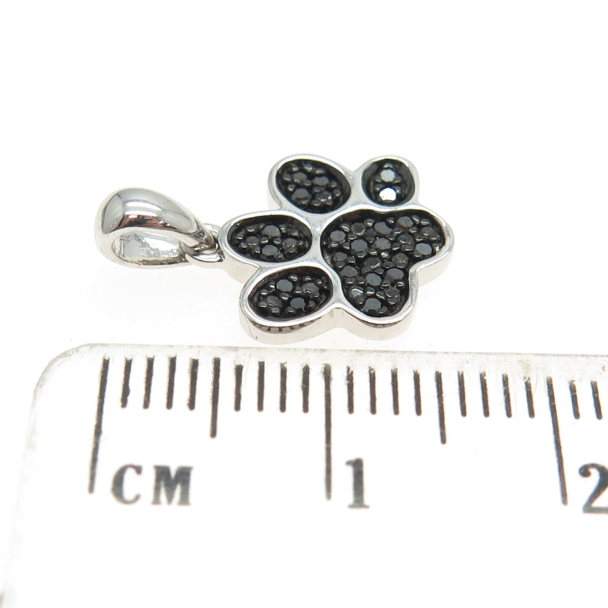 SUN 925 Sterling Silver Real Round-Cut Black Diamond Dog Paw Minimalist Pendant