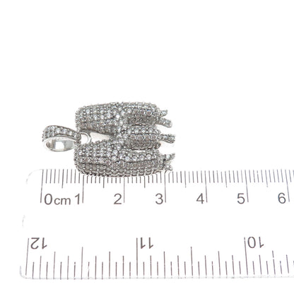 925 Sterling Silver Round-Cut C Z Sparkle Melted Letter M Initial Charm Pendant
