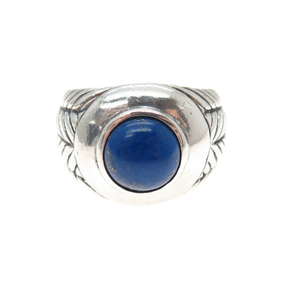 BASK 925 Sterling Silver Vintage Real Lapis Lazuli Wheat Braided Ring Size 10