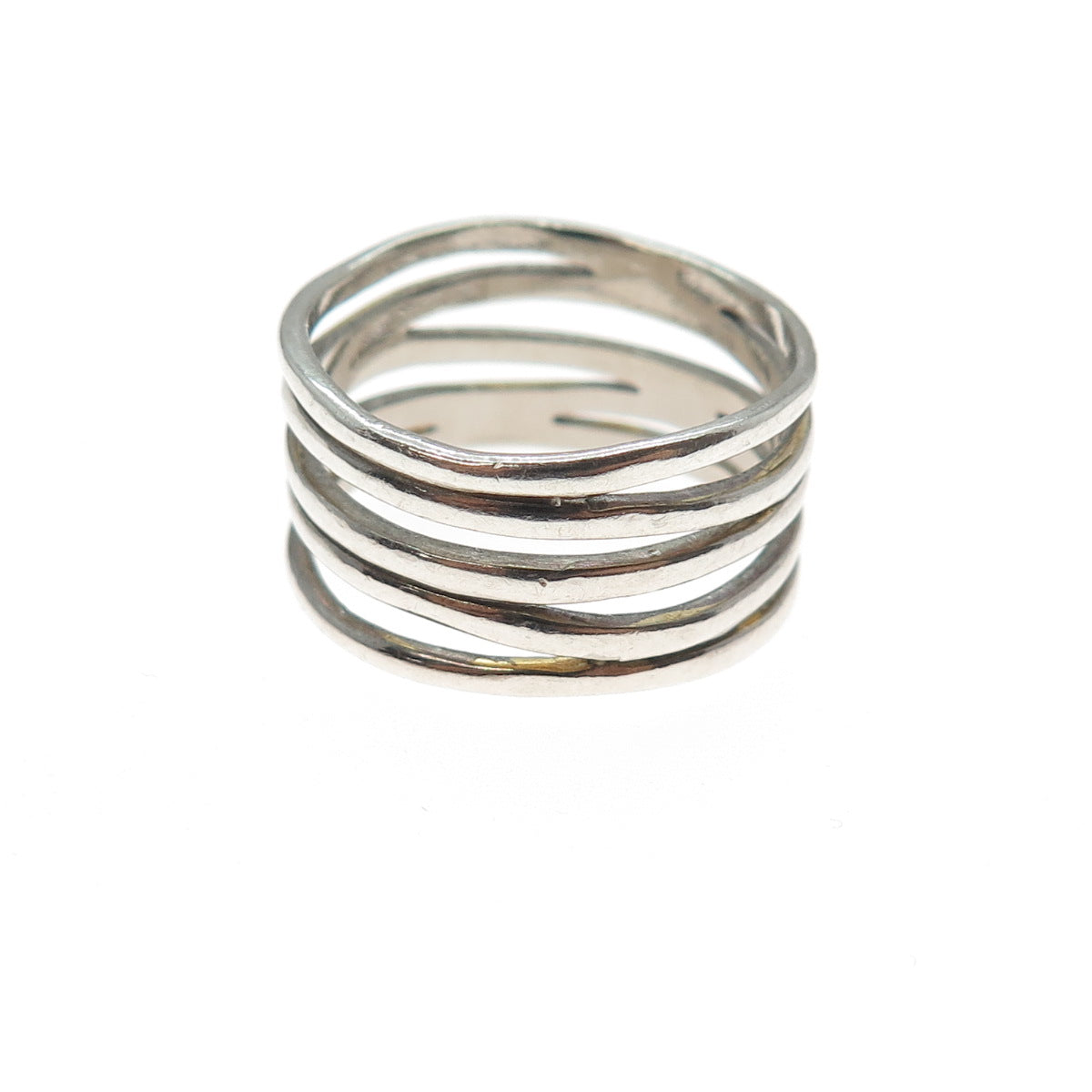 925 Sterling Silver Vintage Modernist 5-Row Ring Size 7.75