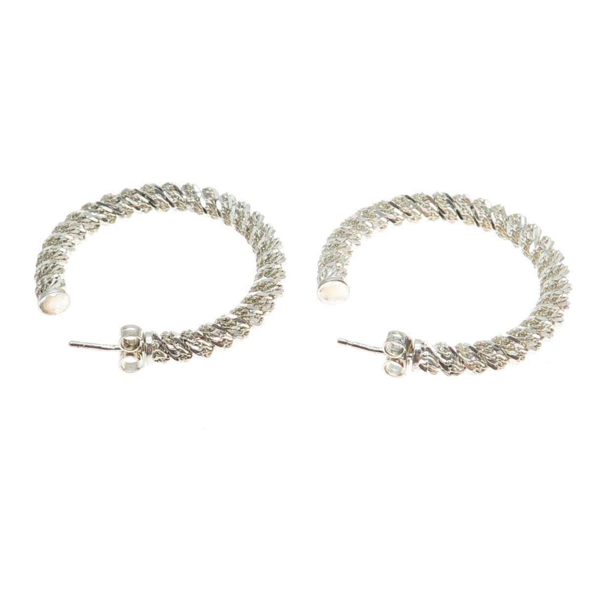 925 Sterling Silver Vintage Twisted Mesh Hoop Earrings
