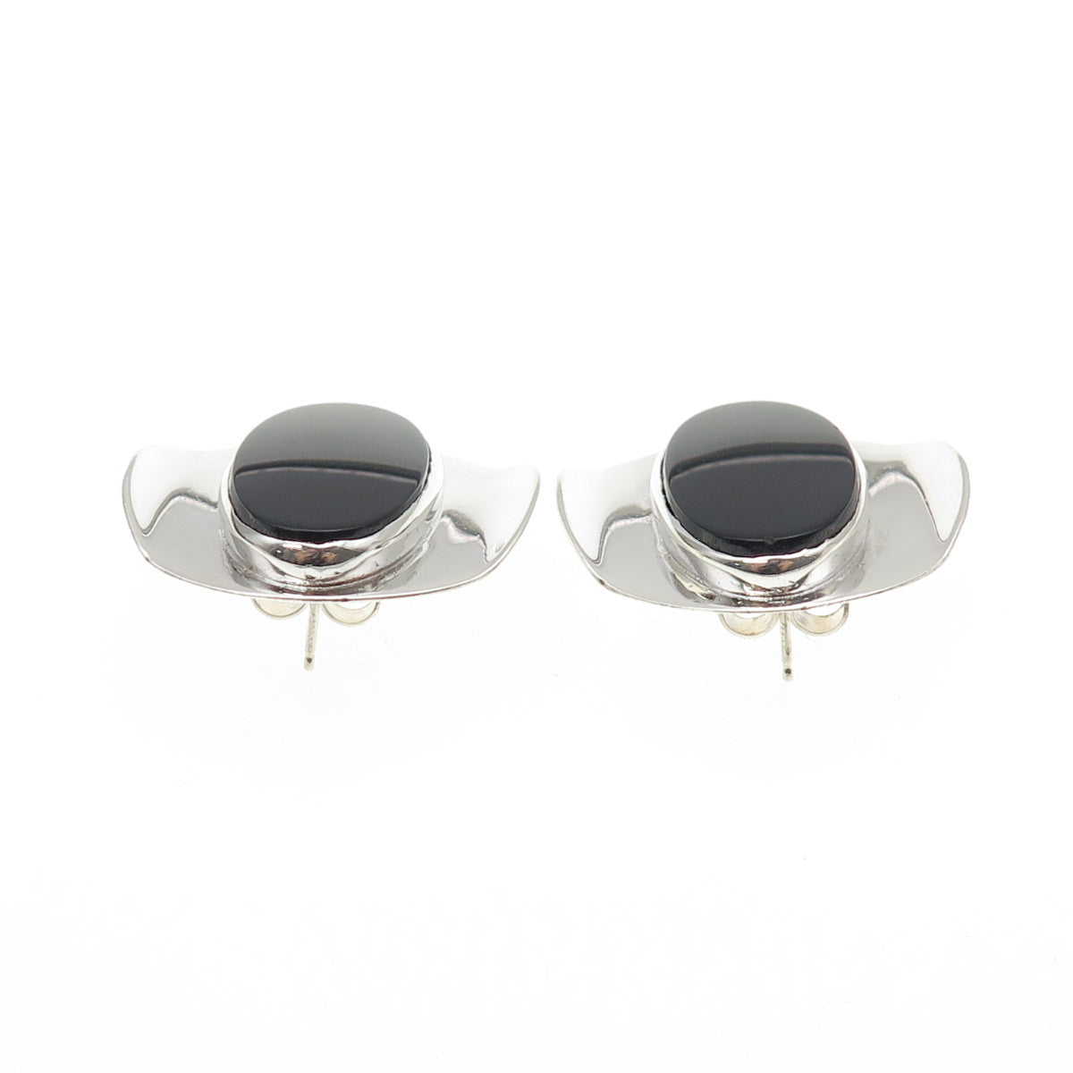 STEO 925 Sterling Silver Vintage 1984 Real Black Onyx Modernist Earrings