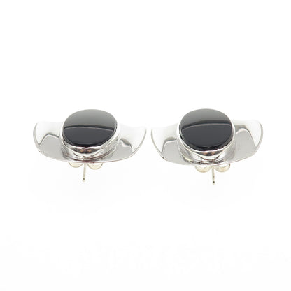 STEO 925 Sterling Silver Vintage 1984 Real Black Onyx Modernist Earrings