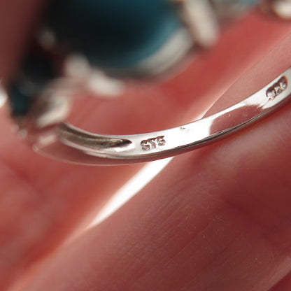 925 Sterling Silver Real Sleeping Beauty Turquoise & White Topaz Ring Size 8