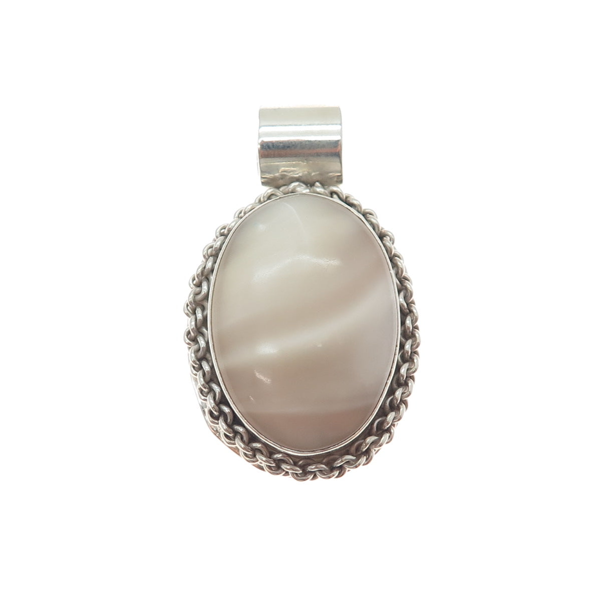 925 Sterling Silver Vintage Mexico Real Mother-of-Pearl Charm Pendant
