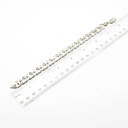 925 Sterling Silver Vintage Italy Double Rhombus Curb Link Bracelet 7.25"