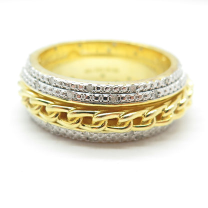 DBJ DEE BERKLE 925 Sterling Silver Gold Plated Real Diamond Chain Ring Size 10.5