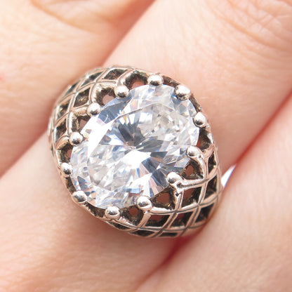 KABANA 925 Sterling Silver Vintage Oval-Cut C Z Woven Oxidized Ring Size 8