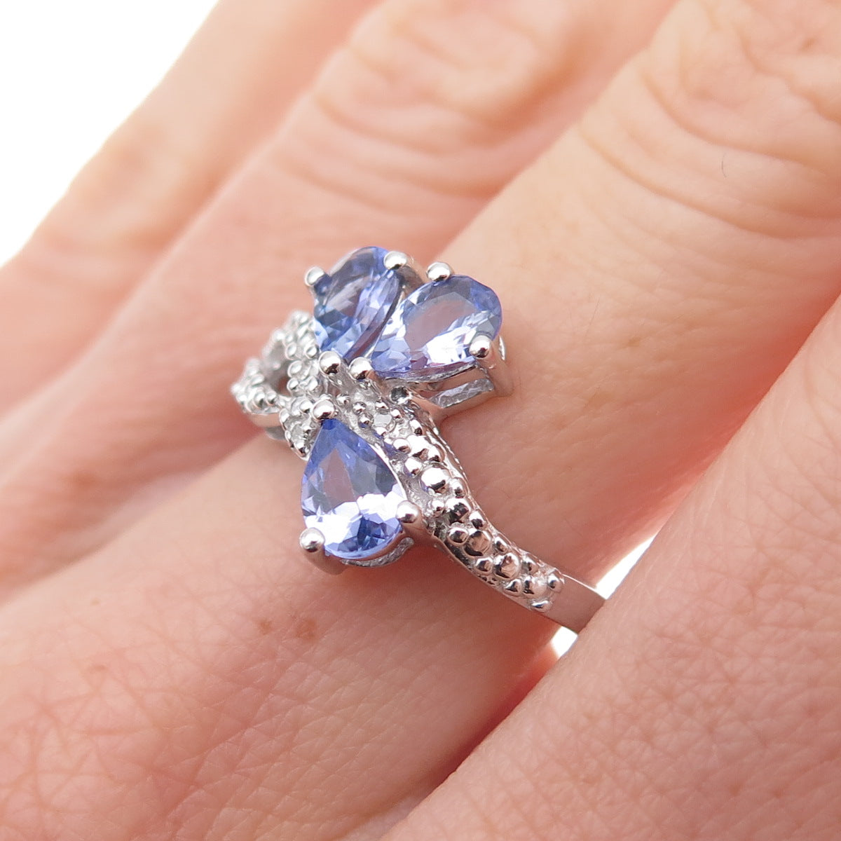925 Sterling Silver Real Diamond Accent & Tanzanite Ring Size 8