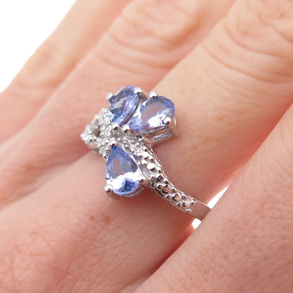 925 Sterling Silver Real Diamond Accent & Tanzanite Ring Size 8