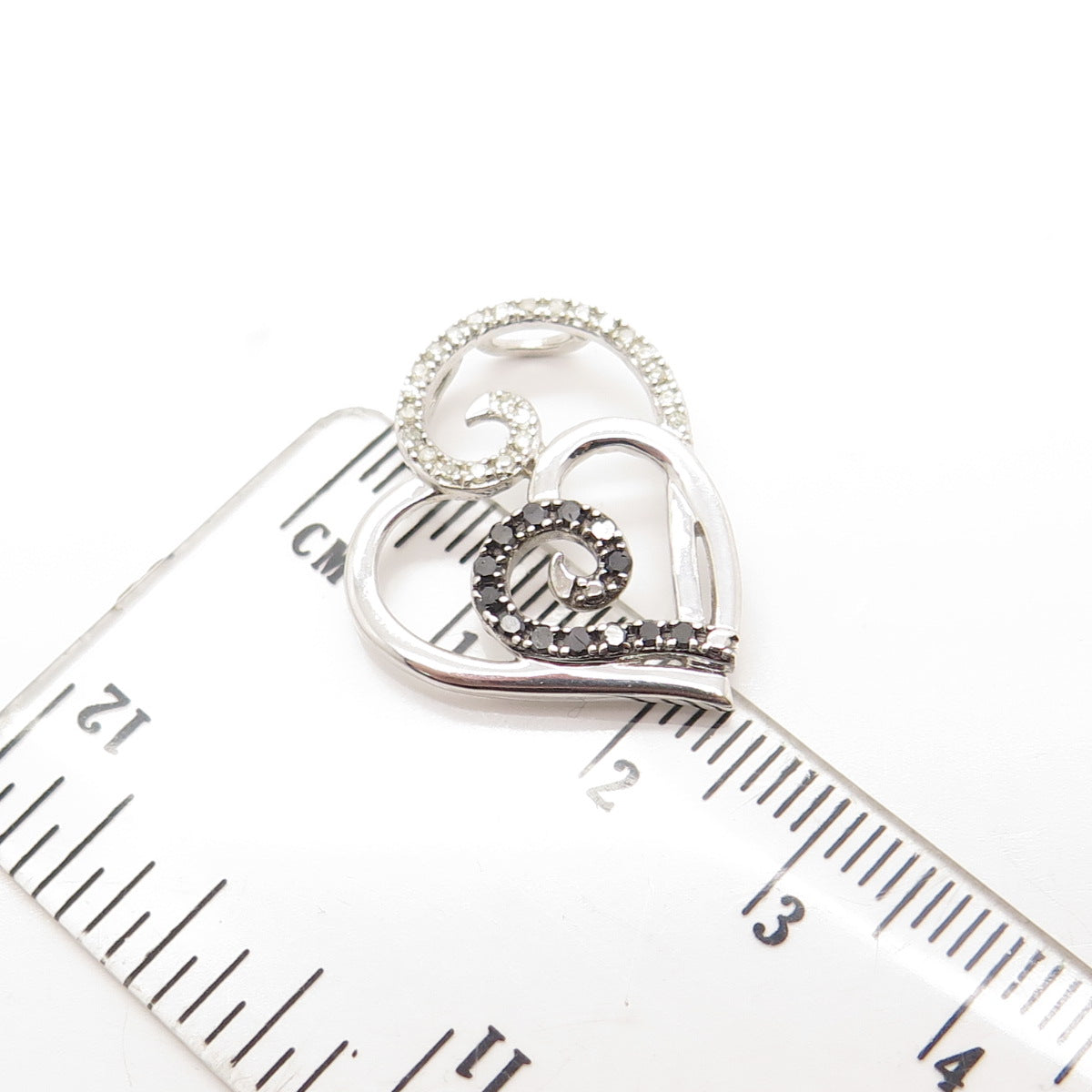 DIAG 925 Sterling Silver Real Round-Cut Black & White Diamond Heart Pendant