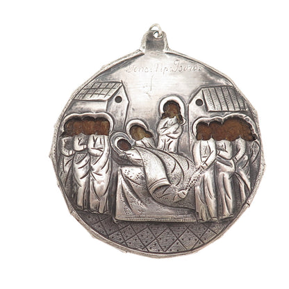 Antique Silver Orthodox Nativity Scene Ladanka Icons Collectible Medal Pendant
