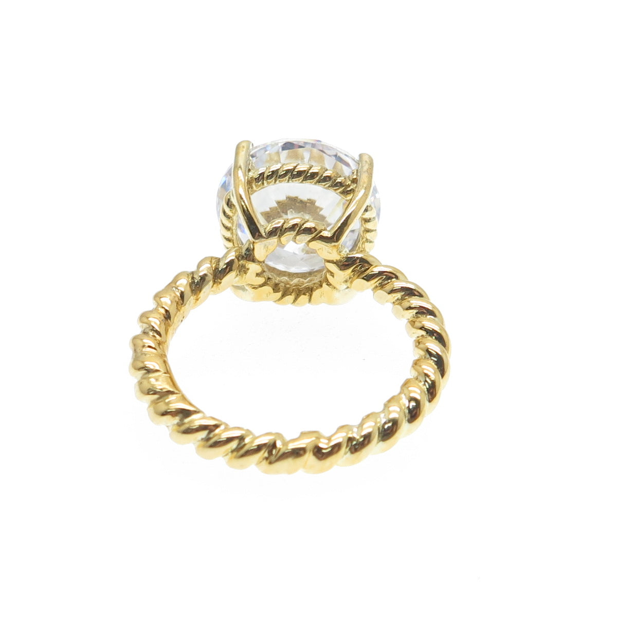 DSMK 925 Sterling Gold Plated Round-Cut C Z Twisted Engagement Ring Size 6