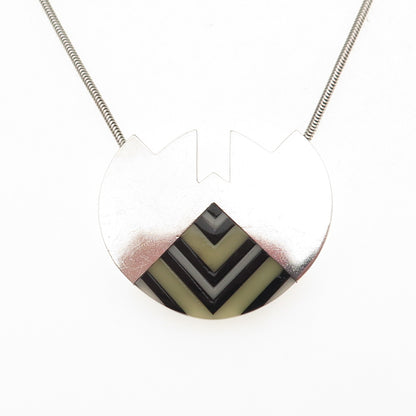 Kerry MacBride 925 Sterling Vintage Onyx MOP Modernist Snake Chain Necklace 16"