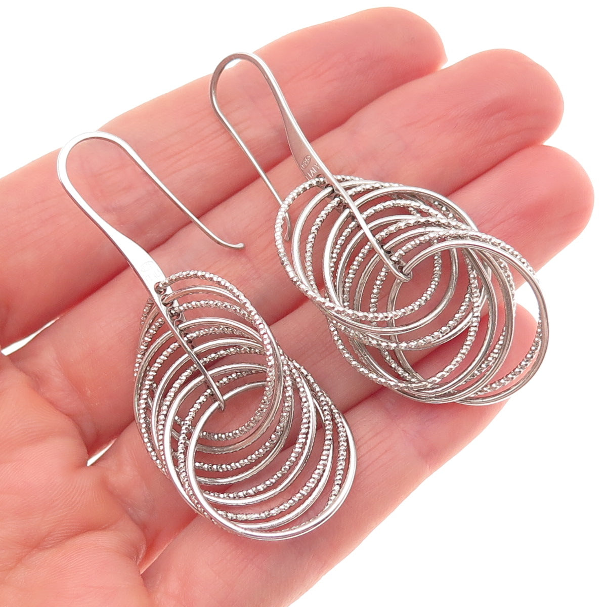 925 Sterling Silver Italy Interlocked Circle Dangle Earrings