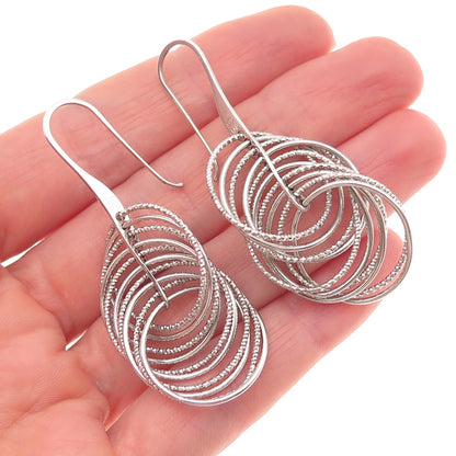 925 Sterling Silver Italy Interlocked Circle Dangle Earrings