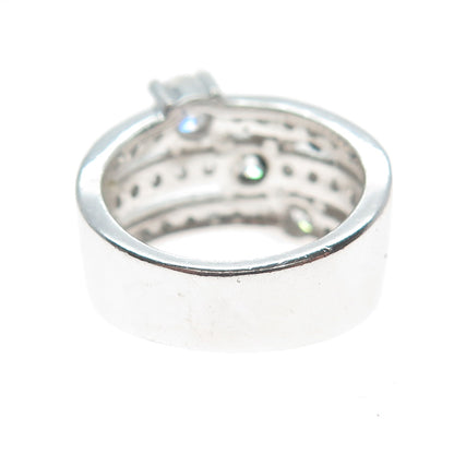 925 Sterling Silver Round-Cut C Z 3-Row Promise Ring Size 7.5