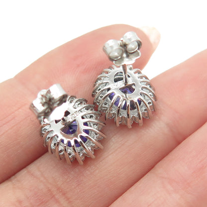 925 Sterling Silver Oval-Cut Purple & Round White C Z Bohemian Earrings