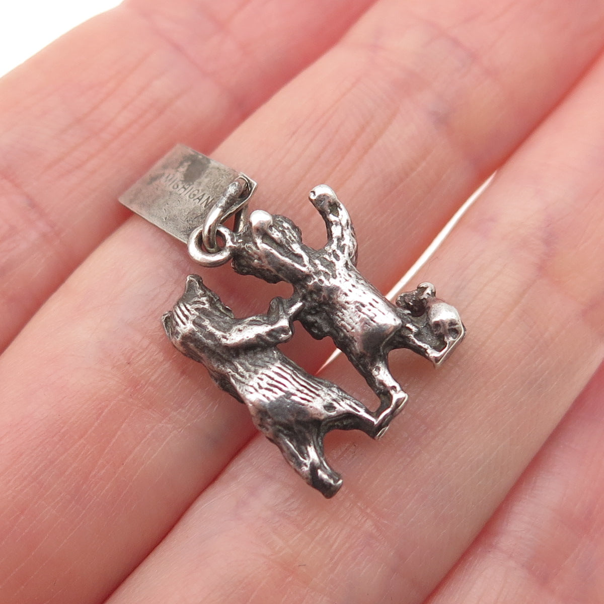 Bell Trading Post Sterling Silver Antique Art Deco Bear Family 3D Mini Pendant