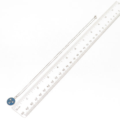 925 Sterling Silver Blue Enamel Moon Face Goddess Box Chain Necklace 18"