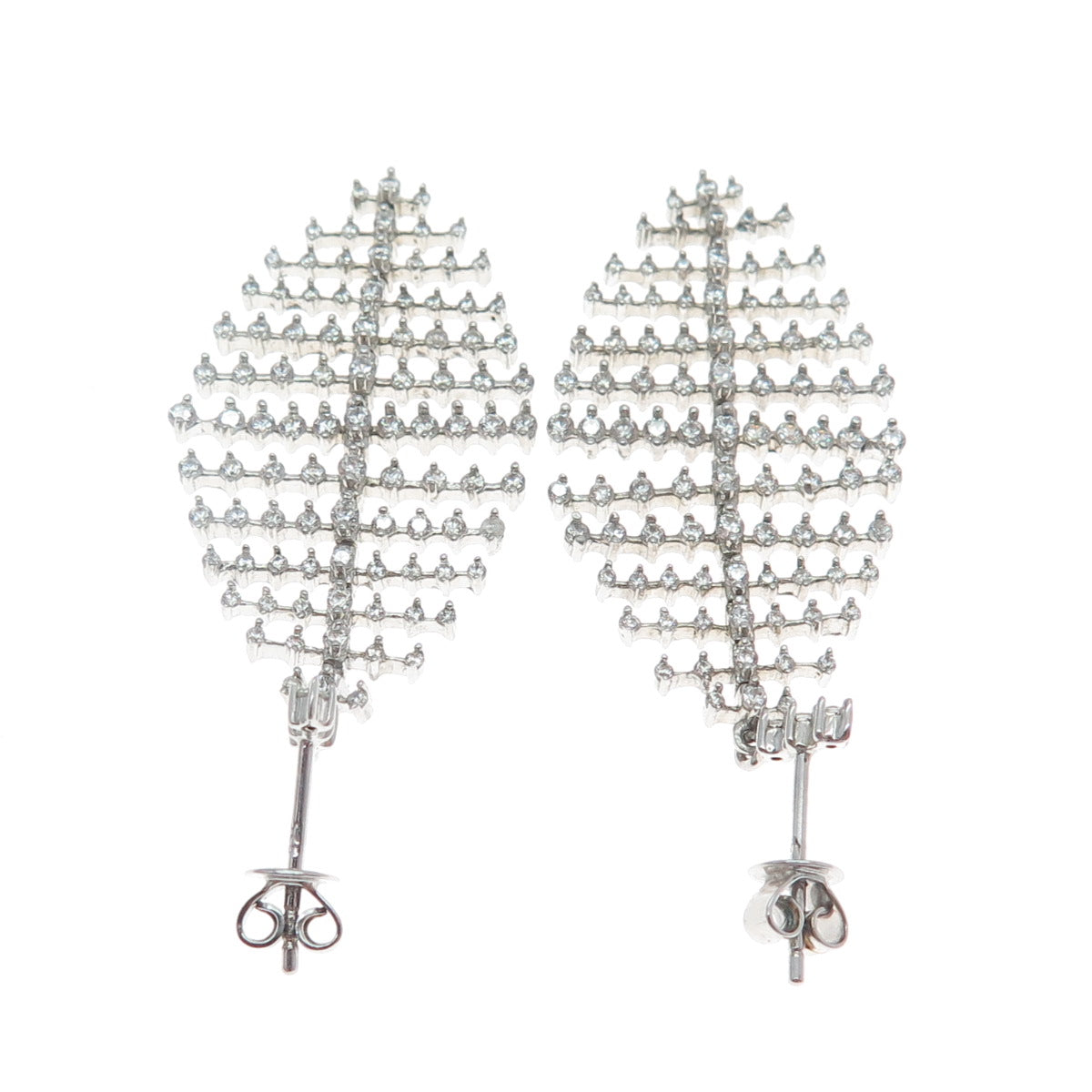 925 Sterling Silver Round-Cut C Z Articulated Petal Dangle Earrings