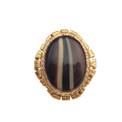 Hattie Carnegie Gold Plated Vintage Real Agate Pin Brooch