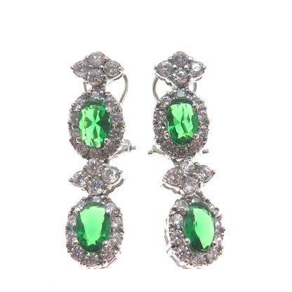 AMC Jewelry 925 Sterling Silver Green & White C Z Bohemian Dangling Earrings