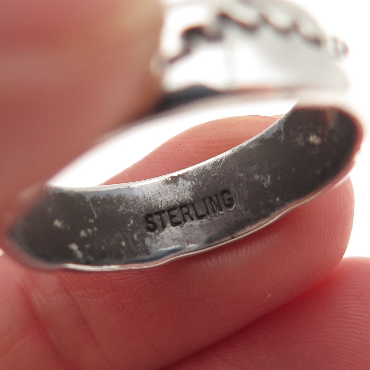 Old Pawn Sterling Silver Vintage Sunrise Oxidized Tribal Band Ring Size 10.75