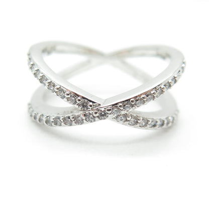 925 Sterling Silver Round-Cut C Z Crisscross Ring Size 6.25