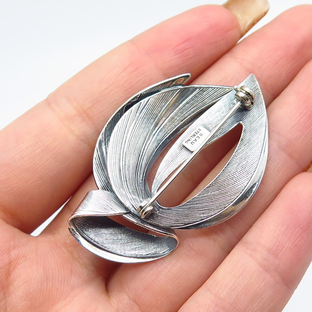 925 Sterling Silver Vintage BEAU Textured Modernist Pin Brooch