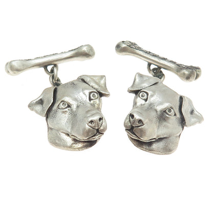 925 Sterling Silver Vintage Real Round-Cut Diamond Jack Russell Dog Cufflinks