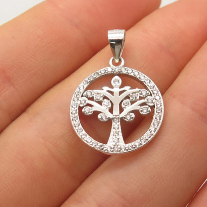 925 Sterling Silver C Z Tree of Life Pendant