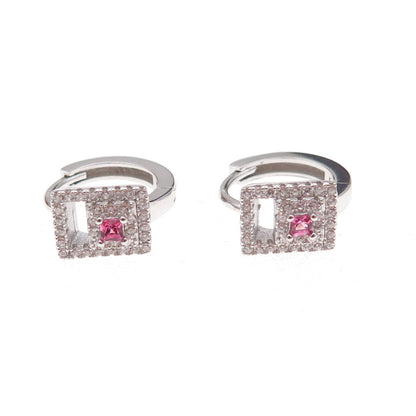925 Sterling Silver Pink & White C Z Hoop Earrings