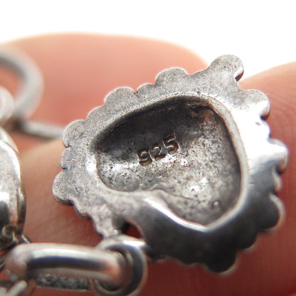 925 Sterling Silver Vintage Heart 5-Charm Oxidized Bracelet 7"
