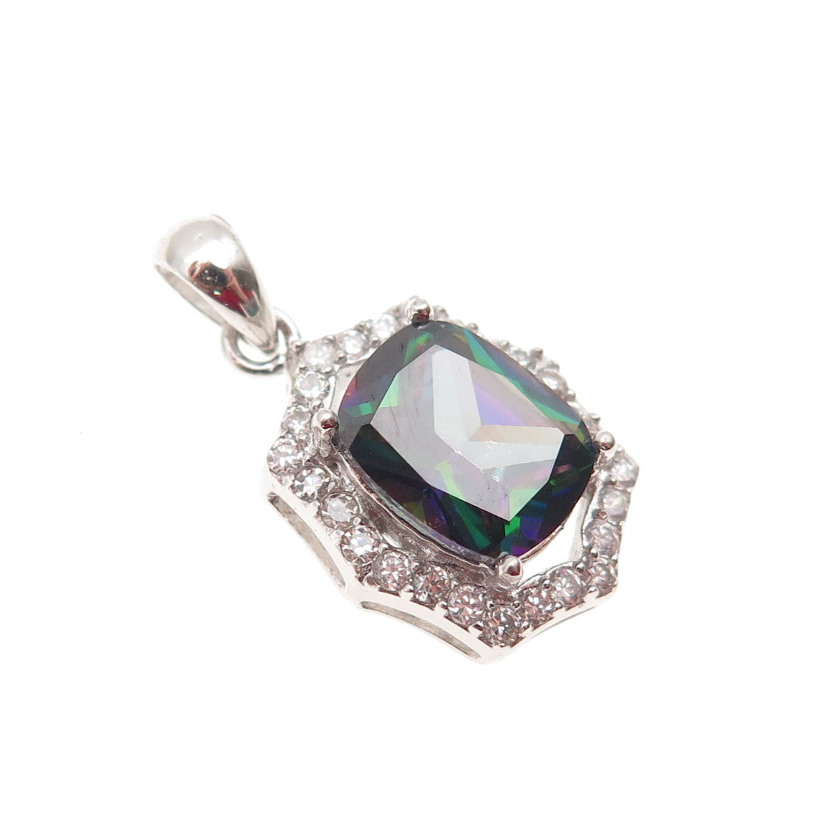 925 Sterling Silver Real Mystic Quartz & C Z Mini Charm Pendant