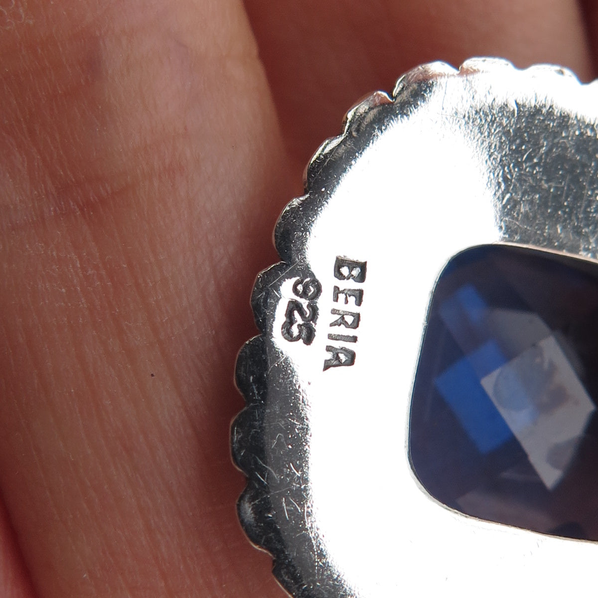 BERIA 925 Sterling Silver Vintage Lab-Created Blue Spinel Dotted Charm Pendant