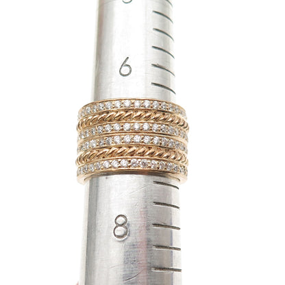 SONIA B. 925 Sterling Silver Gold Plated Round-Cut C Z Wide Band Ring Size 7.5